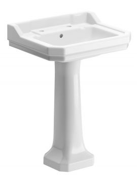 Samata Traditional Basin & Full Pedestal 2TH White 600 x 500mm