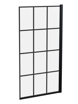 Arkley 6 Square Matrix Crittall Framed Bath Screen 1435 x 790 x 6mm Matt Black Frame Clear Glass