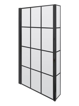 Arkley 6 Square Matrix Crittall Framed Bath Screen Fixed Return 1430 x 808 x 6mm Matt Black Frame Clear Glass