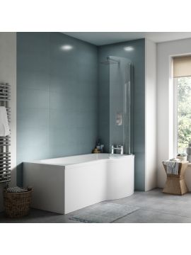 Casperia Acrylic P Shaped Single Ended Shower Bath, Bath Panel & Screen 0TH White Left or Right Hand