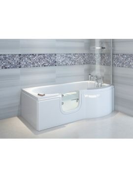 Trojan P Shaped Concert Walk In Bath with Shower Screen and Panels 1675 x 850 x 750mm White Left Hand 0TH