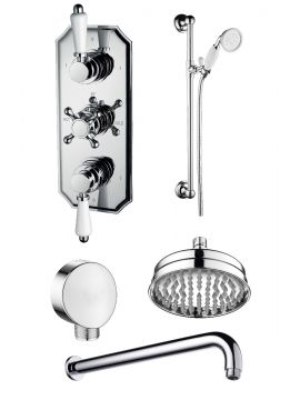 Arlington Triple Traditional Valves & Double Outlet Concealed Shower Valve Slide Rail and Overhead Shower Kit Chrome