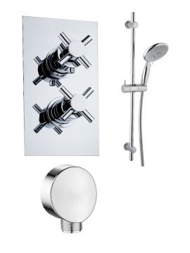 Carter Twin Cross Head Valves & Single Outlet Concealed Shower Valve Round Slide Rail Kit Chrome