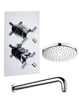 Carter Twin Cross Head Valves & Single Outlet Concealed Shower Valve Round Overhead Shower Kit Chrome