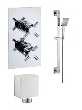 Carter Twin Cross Head Valves & Single Outlet Concealed Shower Valve Square Slide Rail Kit Chrome