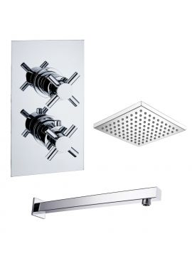 Carter Twin Cross Head Valves & Single Outlet Concealed Shower Valve Square Overhead Shower Kit Chrome