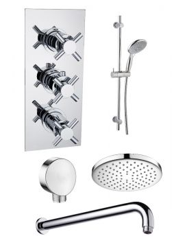 Carter Triple Cross Head Valves & Double Outlet Concealed Shower Valve Round Slide Rail Kit and Overhead Shower Chrome