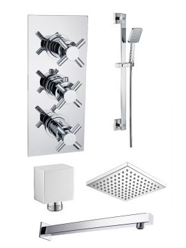 Carter Triple Cross Head Valves & Double Outlet Concealed Shower Valve Square Slide Rail Kit and Overhead Shower Chrome