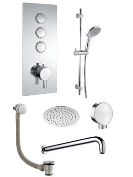 Equate Triple Round Push Button & Triple Outlet Concealed Shower Valve Kit Chrome