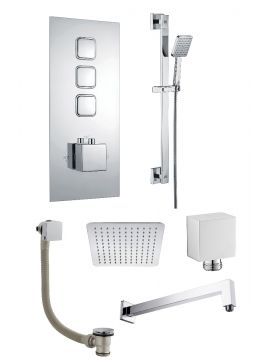 Observa Triple Square Push Button & Triple Outlet Concealed Shower Valve Kit Chrome