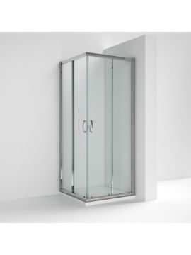 Caravita 5 Framed Corner Entry Double Door Square Shower Enclosure Silver Frame Clear Glass