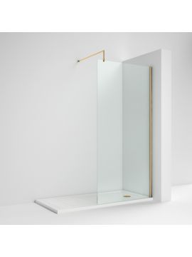 Varcaturo Wetroom 8 Glass Panel and Wall Profile Brushed Brass Frame Clear Glass