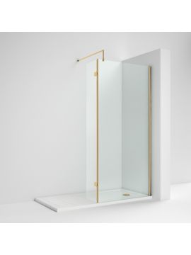 Varcaturo Wetroom 8 Hinged Return Panel 1850 x 300 x 8mm Brushed Brass Frame Clear Glass