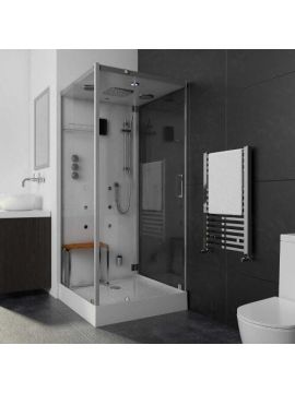 Arpino Framed Single Hinged Door Square Hydro Massage Shower Cabin 2180 x 900 x 5mm Silver Frame Clear Glass