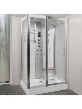 Arpino Framed Single Hinged Door Rectangular Hydro Massage Steam Shower Cabin 2180 x 1200/900 x 5mm Silver Frame Clear Glass 2.8kW