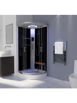 Arpino Chromatherapy Bluetooth Framed Double Door Quadrant Hydro Massage Shower Cabin 2190 x 900 x 5mm Silver Frame Clear Glass