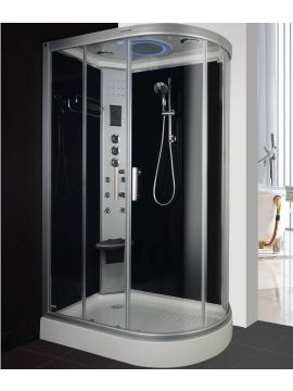 Arpino Chromatherapy Bluetooth Framed Double Door Offset Quadrant Hydro Massage Shower Cabin 2180 x 1200/800 x 5mm Silver Frame Clear Glass