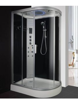 Valpara Aroma/Chromatherapy Bluetooth Framed Double Door Quadrant Steam Shower Cabin 2180 x 1200/800 x 5mm Silver Frame Clear Glass