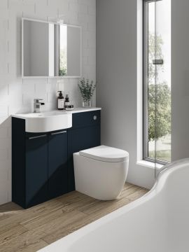 Elation Combination P-Shaped Vanity Basin & WC Unit with P-Shaped Gelstone Basin 840 x 1010 x 400mm Indigo Matt Left Hand