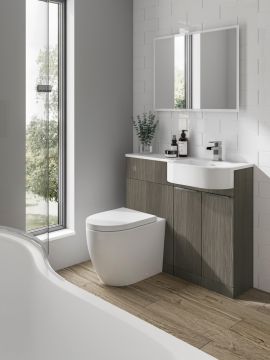 Elation Combination P-Shaped Vanity Basin & WC Unit with P-Shaped Gelstone Basin 840 x 1010 x 400mm Bodega Grey Right Hand