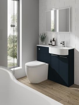 Elation Combination P-Shaped Vanity Basin & WC Unit with P-Shaped Gelstone Basin 840 x 1010 x 400mm Indigo Matt Right Hand