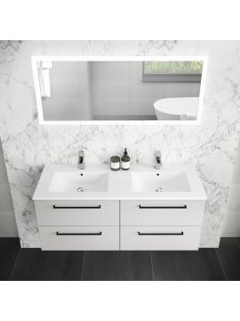 Elation Mito 1200 Wall Hung Vanity Unit & Basin 1200mm Pearl Grey Matt Black Handles