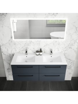 Elation Mito 1200 Wall Hung Vanity Unit & Basin 1200mm Indigo Matt Black Handles