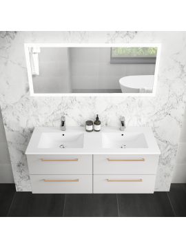 Elation Mito 1200 Wall Hung Vanity Unit & Basin 1200mm Pearl Grey Matt Brushed Brass Handles