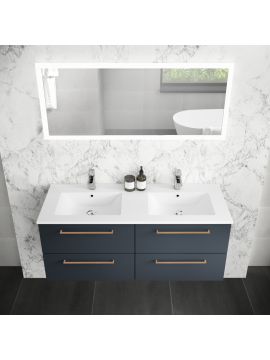 Elation Mito 1200 Wall Hung Vanity Unit & Basin 1200mm Indigo Matt Brushed Brass Handles