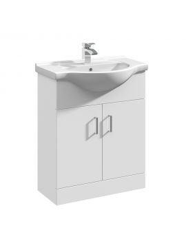 Marolino Single Door Floor Standing Vanity Unit & Basin 650mm Gloss White