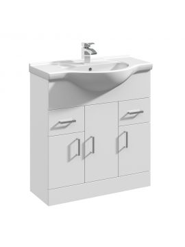 Marolino Single Door Floor Standing Vanity Unit & Round Basin 750mm Gloss White