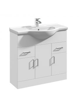 Marolino Single Door Floor Standing Vanity Unit & Round Basin 850mm Gloss White