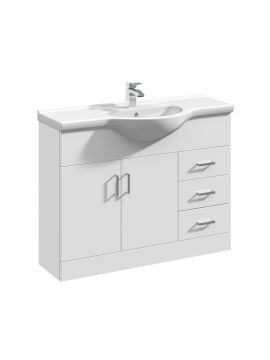 Marolino Single Door Floor Standing Vanity Unit & Round Basin 1050mm Gloss White