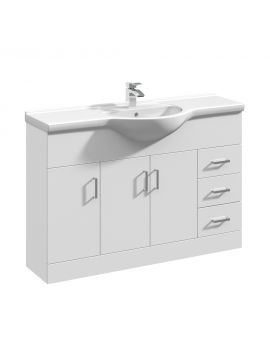 Marolino Single Door Floor Standing Vanity Unit & Round Basin 1200mm Gloss White