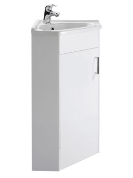 Marolino Single Door Corner Floor Standing Vanity Unit & Round Basin 385mm Gloss White