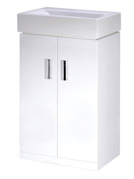 Marolino Double Door Floor Standing Vanity Unit & Basin 450mm Gloss White