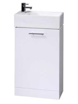 Marolino Single Door Floor Standing Compact Vanity Unit & Basin 485mm Gloss White