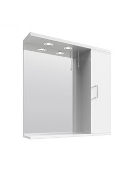 Marolino Wall Hung Mirror & Single Door Side Cabinet With Mains Powered Double Lights 750mm Gloss White