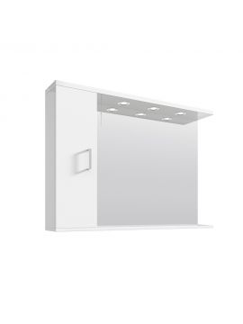 Marolino Wall Hung Mirror & Single Door Side Cabinet With Mains Powered Triple Lights 1050mm Gloss White