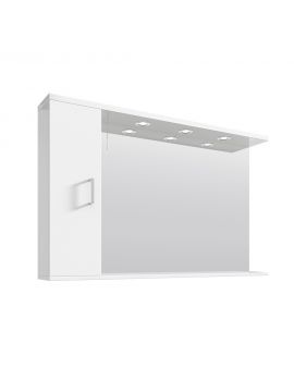 Marolino Wall Hung Mirror & Single Door Side Cabinet With Mains Powered Triple Lights 1200mm Gloss White