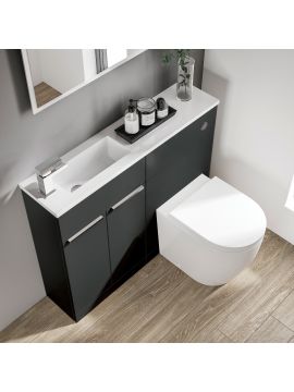 Elation Combination Vanity Basin & WC Unit with Straight Gelstone Basin 840 x 1000 x 243mm Charcoal Grey Gloss