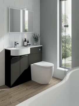 Elation Combination P-Shaped Vanity Basin & WC Unit with P-Shaped Gelstone Basin 840 x 1010 x 400mm Charcoal Gloss Grey Left Hand