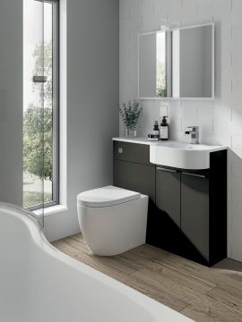 Elation Combination P-Shaped Vanity Basin & WC Unit with P-Shaped Gelstone Basin 840 x 1010 x 400mm Charcoal Grey Gloss Right Hand