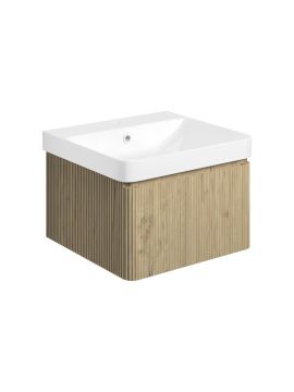 Kube 500mm Wall Hung 1 Drawer Basin Unit & Basin - Textured Oak