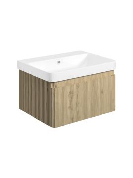 Kube 605mm Wall Hung 1 Drawer Basin Unit & Basin - Textured Oak