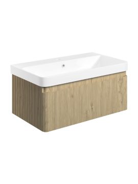 Kube 805mm Wall Hung 1 Drawer Basin Unit & Basin - Textured Oak