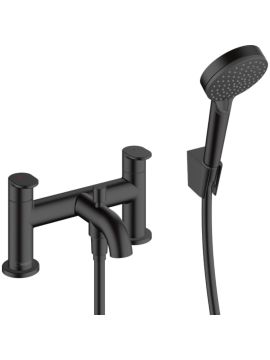 Hansgrohe Vernis Blend 2 Tap Hole Rim-Mounted Bath Mixer Tap with Diverter Valve and Vernis Blend Hand Shower Vario Matt Black
