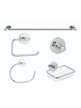Pendle 5 Piece Set Robe Hook, Toilet Roll Holder, Towel Ring, Towel Rail, Soap Basket Chrome