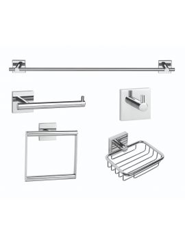 Chester 5 Piece Set Robe Hook, Toilet Roll Holder, Towel Ring, Towel Rail, Soap Basket Chrome