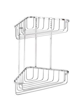 Screw to Wall Storage Large Two Tier Corner Basket Chrome